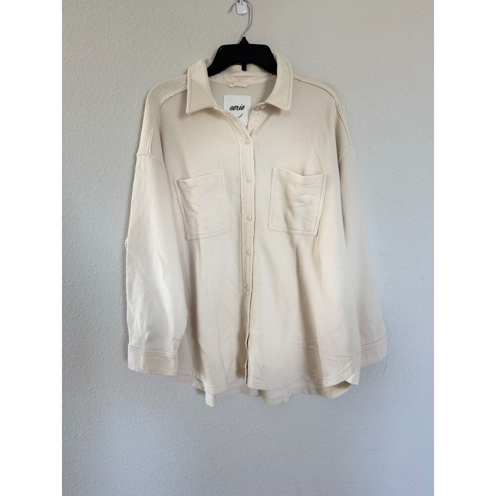Aerie super soft casual loungewear cream outdoor shacket top new size XL comfort
